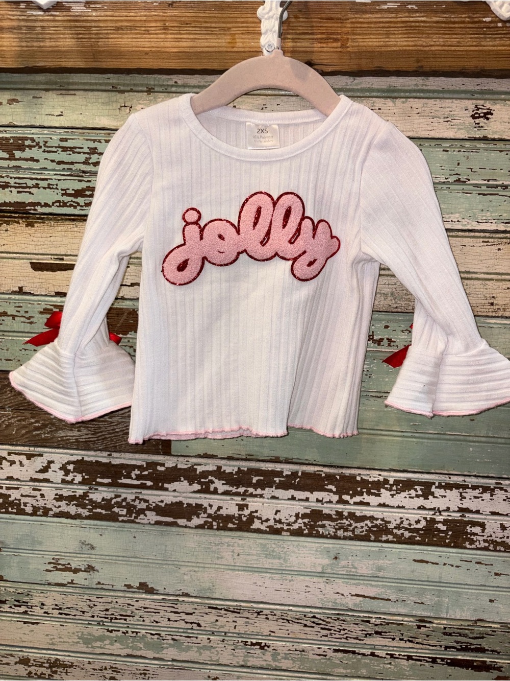Jolly Pink-Trim White Ribbed Long Sleeve Top - Kids